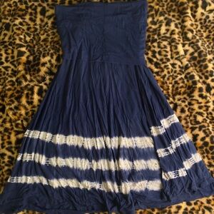Strapless Navy Tie-Dye Midi Dress/skirt